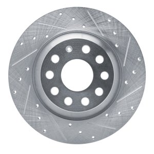 Audi Q3 Brake Rotor (1) - Rear Right - R1 Concepts - Drilled & Slotted - Silver - `16-`25